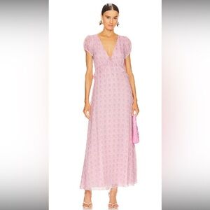 LoveShackFancy Pink Floral V‑Neck Maxi Dress